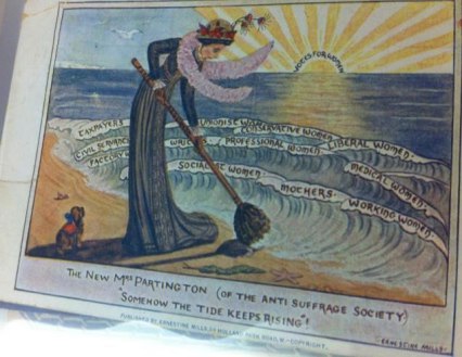 'The New Mrs Partington (of the Anti Suffrage Society)', postcard by Ernestine Mills, c.1910.
