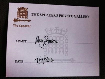 My golden ticket to the Speaker's gallery. Image: Mary Branson